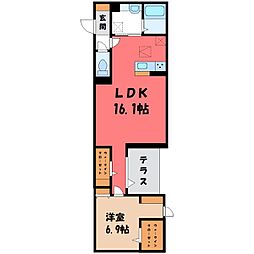 宇都宮芳賀ライトレール線 東宿郷駅 徒歩15分の賃貸アパート 1階1LDKの間取り