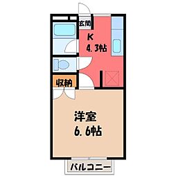 東武宇都宮線 西川田駅 徒歩26分の賃貸アパート 2階1Kの間取り
