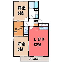 JR東北本線 宇都宮駅 バス28分 ミツトヨ前下車 徒歩5分の賃貸アパート 1階2LDKの間取り