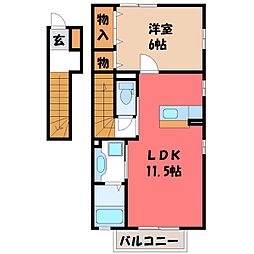 JR東北本線 石橋駅 バス15分 峰町下車 徒歩5分の賃貸アパート 2階1LDKの間取り