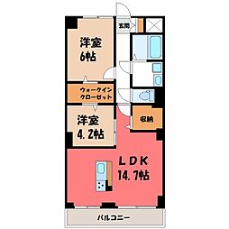 東武宇都宮線 東武宇都宮駅 3.4kmの賃貸マンション 3階2LDKの間取り
