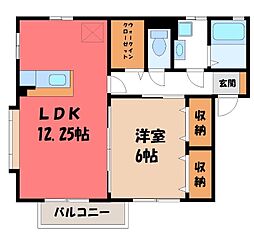 JR東北本線 小金井駅 徒歩8分の賃貸アパート 1階1LDKの間取り
