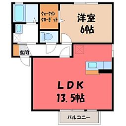 JR東北本線 宇都宮駅 バス19分 西中丸下車 徒歩16分の賃貸アパート 2階1LDKの間取り