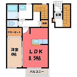 宇都宮芳賀ライトレール線 峰駅 徒歩12分の賃貸アパート 2階1LDKの間取り