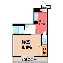 宇都宮芳賀ライトレール線 宇都宮大学陽東キャンパス駅 徒歩20分の賃貸マンション 3階1DKの間取り