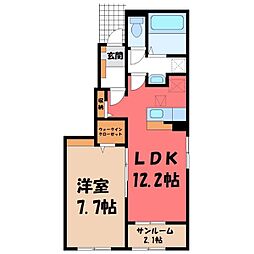 東武宇都宮線 東武宇都宮駅 バス16分 中丸公園前下車 徒歩4分の賃貸アパート 1階1LDKの間取り