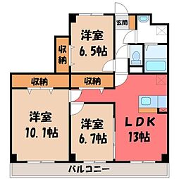 JR東北本線 宇都宮駅 バス16分 文星女子高入口下車 徒歩2分の賃貸マンション 5階3LDKの間取り
