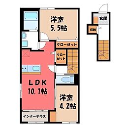 JR東北本線 石橋駅 徒歩7分の賃貸アパート 2階2LDKの間取り
