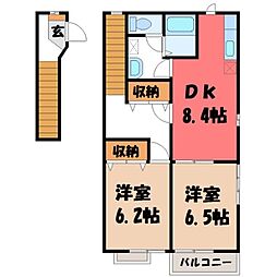 JR東北本線 蒲須坂駅 徒歩36分の賃貸アパート 2階2DKの間取り