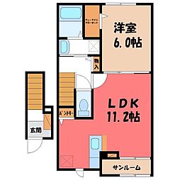 東武宇都宮線 江曽島駅 徒歩30分の賃貸アパート 2階1LDKの間取り