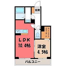 JR東北本線 宇都宮駅 徒歩23分の賃貸アパート 1階1LDKの間取り