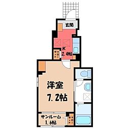 宇都宮芳賀ライトレール線 東宿郷駅 徒歩22分の賃貸アパート 1階1Kの間取り