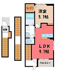 宇都宮芳賀ライトレール線 東宿郷駅 徒歩22分の賃貸アパート 3階1LDKの間取り