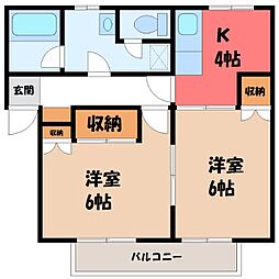 JR東北本線 雀宮駅 徒歩14分の賃貸アパート 1階2Kの間取り