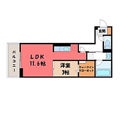 宇都宮芳賀ライトレール線 東宿郷駅 徒歩6分の賃貸アパート 2階1LDKの間取り