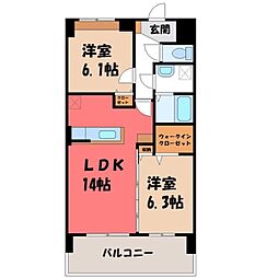 東武宇都宮線 西川田駅 徒歩7分の賃貸マンション 4階2LDKの間取り