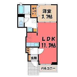 東武宇都宮線 東武宇都宮駅 バス20分 山崎街道入口下車 徒歩3分の賃貸アパート 1階1LDKの間取り