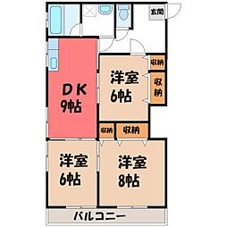 コーポ高勢 3DKの間取図画像