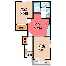 プロムナード2 2DKの間取図画像
