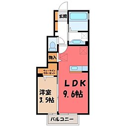 ハーベストコートB 1LDKの間取図画像