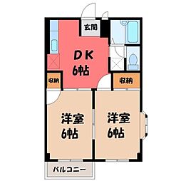 ニューエルディム島崎D 2DKの間取図画像