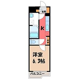 Y&Mウィング・リバー 1Kの間取図画像