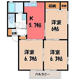 メゾン・ド・黒川A 3Kの間取図画像