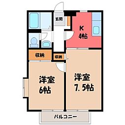 サニーウェルC棟 2Kの間取図画像