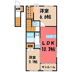 ディアコート冨士山B 2LDKの間取図画像