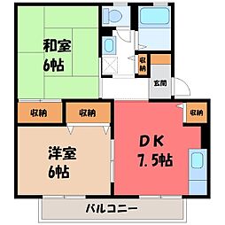 ハイツルミエールA棟 2DKの間取図画像