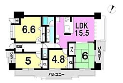 朝日プラザ草牟田 4LDKの間取図画像