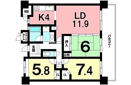 3LDK、南向きバルコニー【専有面積77.72m2】令和7年にキッチン、浴室、クロスをリフォーム済み♪