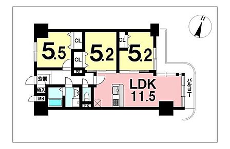 2LDK+納戸【専有面積66.32m2】令和7年11月室内全面リフォーム済み!