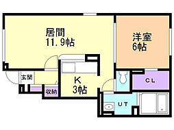 ヴューテラス2 1LDKの間取図画像