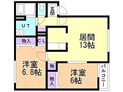 セジュール屯田A 2LDKの間取図画像
