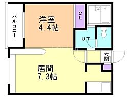 ハウスオブリザ北32条 1DKの間取図画像
