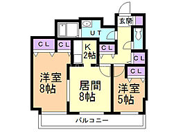KWビル壱番館 2LDKの間取図画像