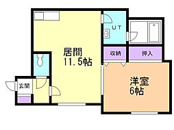 スカイヒルズN15 1LDKの間取図画像