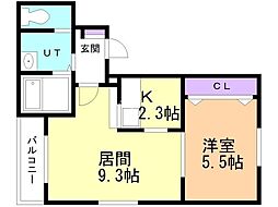 クロスコート麻生1 1LDKの間取図画像