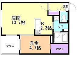 ゼスティN32 1LDKの間取図画像
