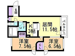 HOP34 2LDKの間取図画像