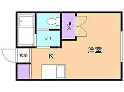グリビィ麻生C 1Kの間取図画像