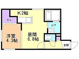 アルーア北大前 1LDKの間取図画像
