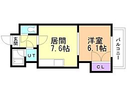 スカイパレス32 1DKの間取図画像