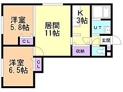 サンレコルト 2LDKの間取図画像