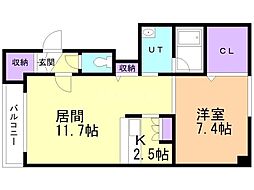 ヴィーゼエルムキャステール 1LDKの間取図画像