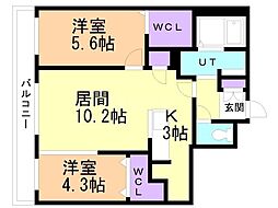 アルファスクエア北12東2 2LDKの間取図画像