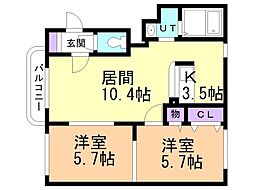 パラシオン 2LDKの間取図画像