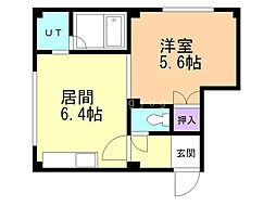 ラパン・アジールA棟 1DKの間取図画像