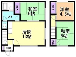 JR学園都市線 新琴似駅 徒歩18分の賃貸テラスハウス 1階3LDKの間取り